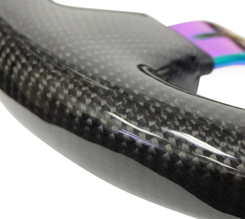 NRG Carbon Fiber Steering Wheel (350mm / 1.5in. Deep) Neochrome 3-Spoke Design w/Slit Cuts - Image 3