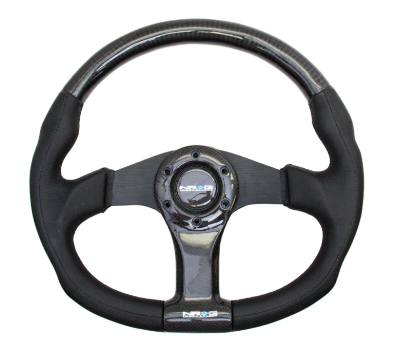 NRG Carbon Fiber Steering Wheel (350mm) Oval Shape Black w/Leather Trim - Image 2