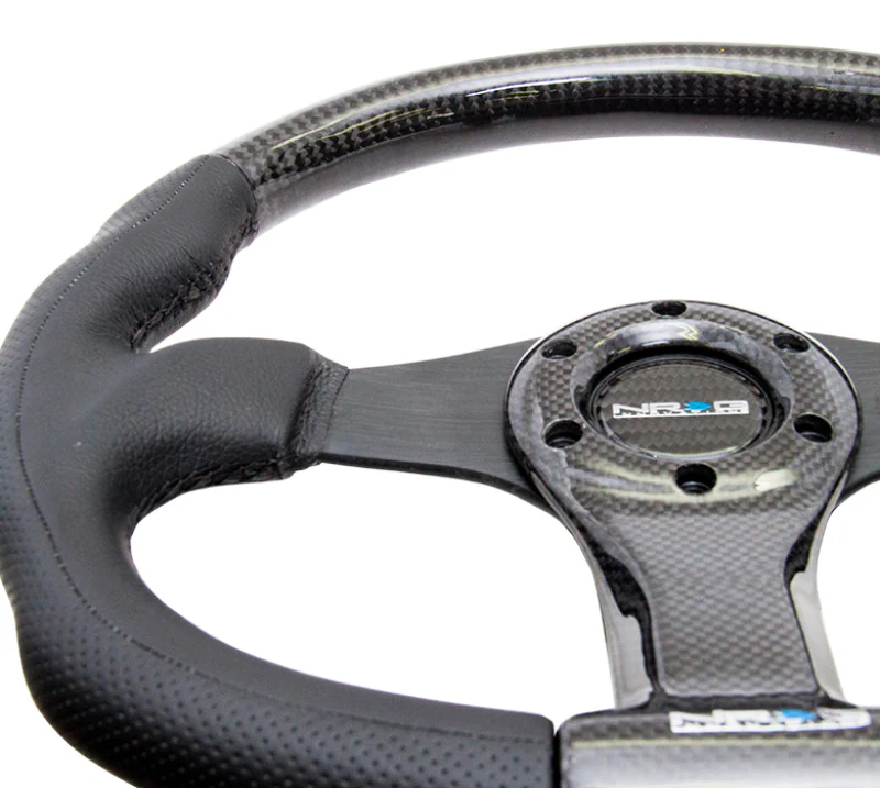 NRG Carbon Fiber Steering Wheel (350mm) Oval Shape Black w/Leather Trim - Image 3