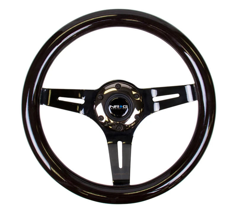 NRG Classic Wood Grain Steering Wheel (310mm) Black w/Black Chrome 3-Spoke Center - Image 3