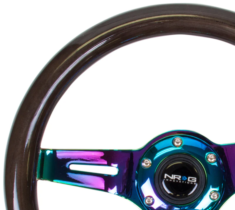 NRG Classic Wood Grain Steering Wheel (310mm) Black w/Neochrome 3-Spoke Center - Image 3
