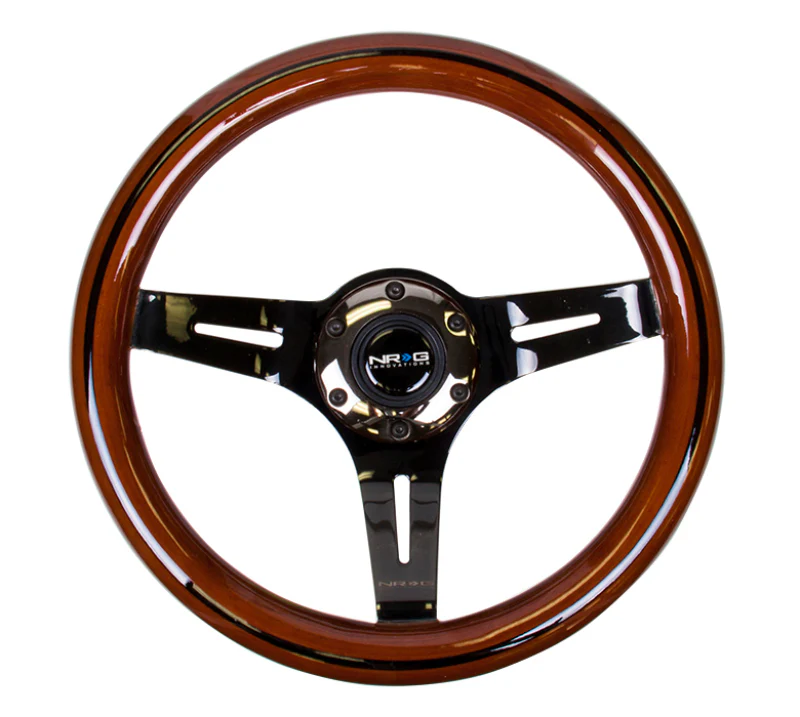 NRG Classic Wood Grain Steering Wheel (310mm) Dark Wood & Black Line Inlay w/Blk Chrome 3-Spoke Ctr. - Image 3