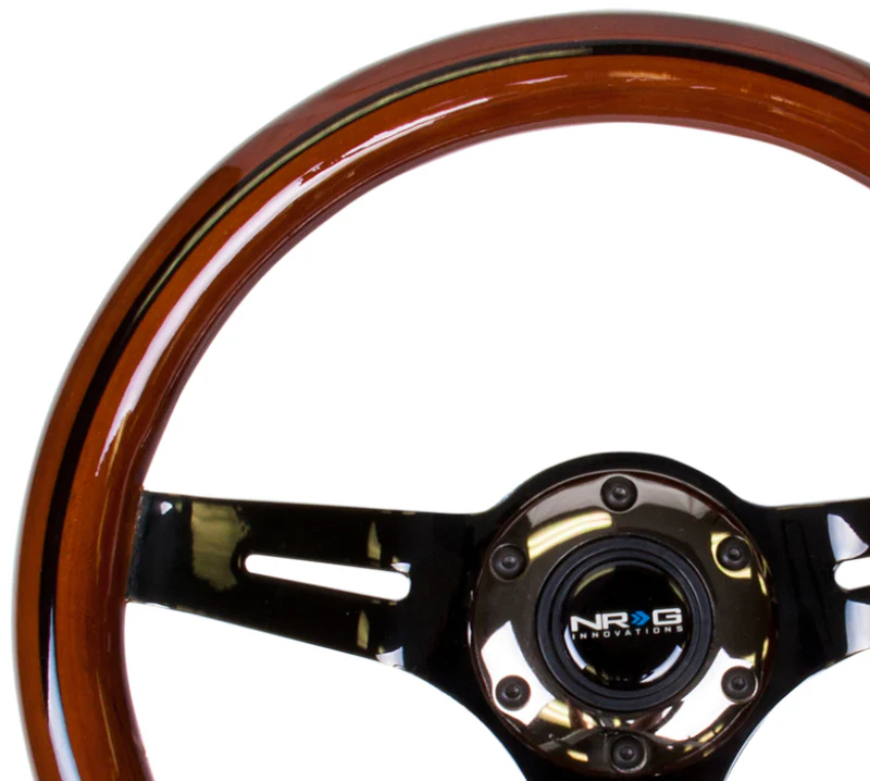 NRG Classic Wood Grain Steering Wheel (310mm) Dark Wood & Black Line Inlay w/Blk Chrome 3-Spoke Ctr. - Image 4