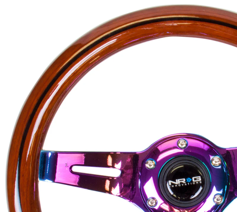 NRG Classic Wood Grain Steering Wheel (310mm) Dark Wood & Black Line Inlay w/Neochrome 3-Spoke Ctr. - Image 3