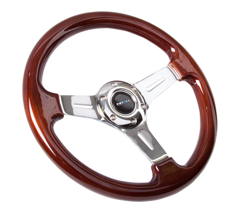 NRG Classic Wood Grain Steering Wheel (330mm) Wood Grain w/Chrome 3-Spoke Center - Image 2
