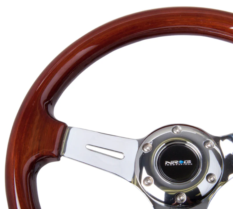 NRG Classic Wood Grain Steering Wheel (330mm) Wood Grain w/Chrome 3-Spoke Center - Image 3