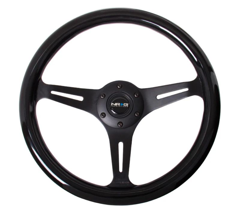 NRG Classic Wood Grain Steering Wheel (350mm) Black Paint Grip w/Black 3-Spoke Center - Image 2