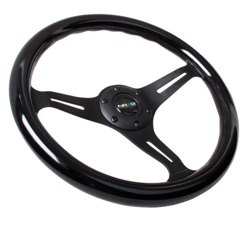 NRG Classic Wood Grain Steering Wheel (350mm) Black Paint Grip w/Black 3-Spoke Center - Image 3