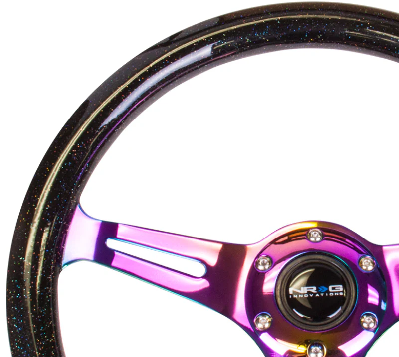 NRG Classic Wood Grain Steering Wheel (350mm) Black Sparkle/Galaxy Color w/Neochrome 3-Spoke - Image 2