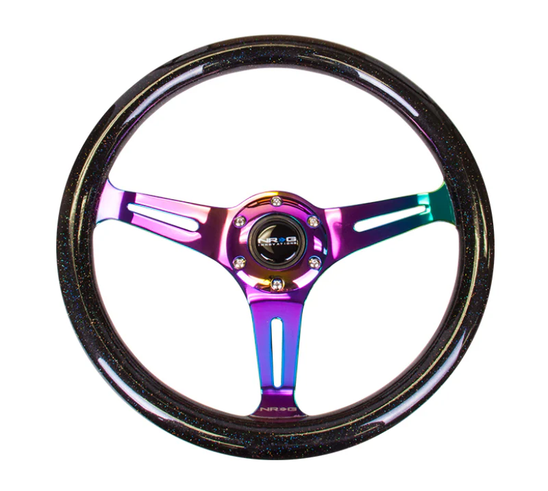NRG Classic Wood Grain Steering Wheel (350mm) Black Sparkle/Galaxy Color w/Neochrome 3-Spoke - Image 3