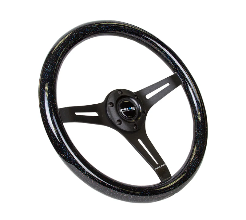 NRG Classic Wood Grain Steering Wheel (350mm) Black Sparkled Grip w/Black 3-Spoke Center - Image 2