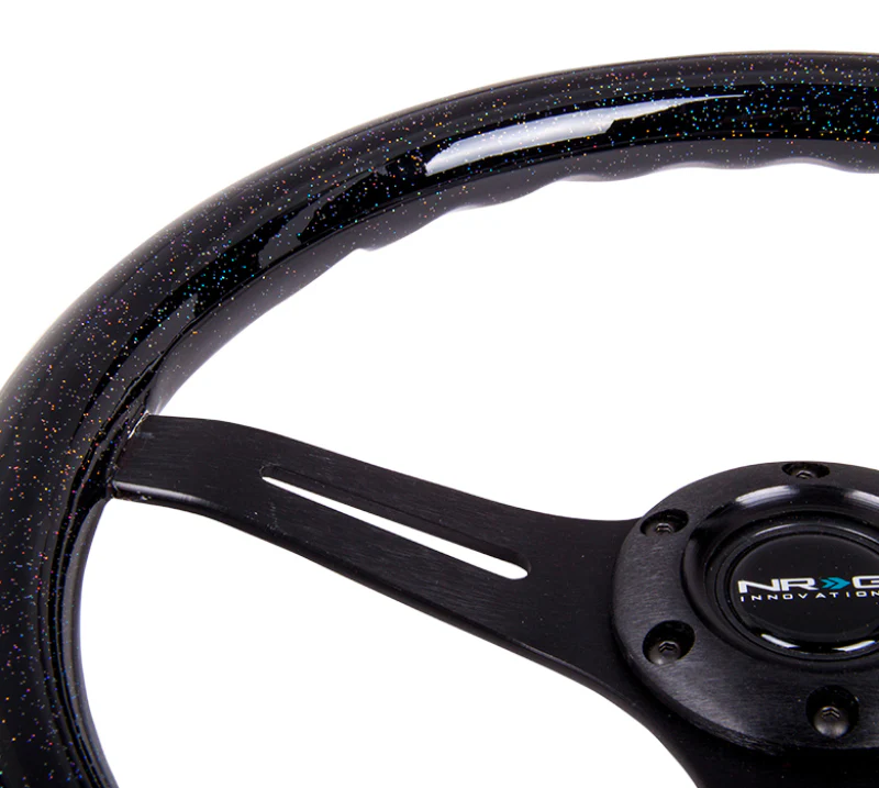 NRG Classic Wood Grain Steering Wheel (350mm) Black Sparkled Grip w/Black 3-Spoke Center - Image 3