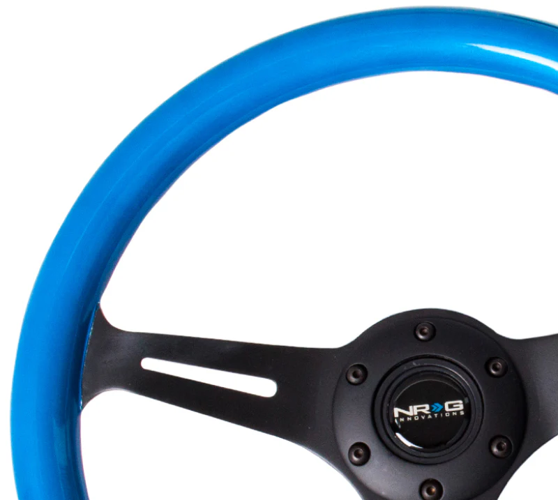 NRG Classic Wood Grain Steering Wheel (350mm) Blue Pearl/Flake Paint w/Black 3-Spoke Center - Image 2
