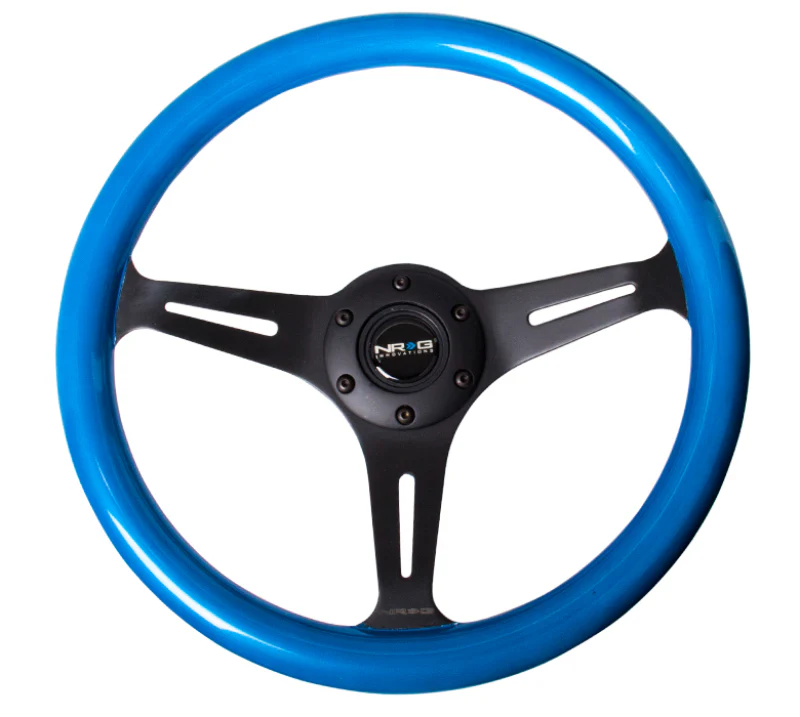 NRG Classic Wood Grain Steering Wheel (350mm) Blue Pearl/Flake Paint w/Black 3-Spoke Center - Image 3