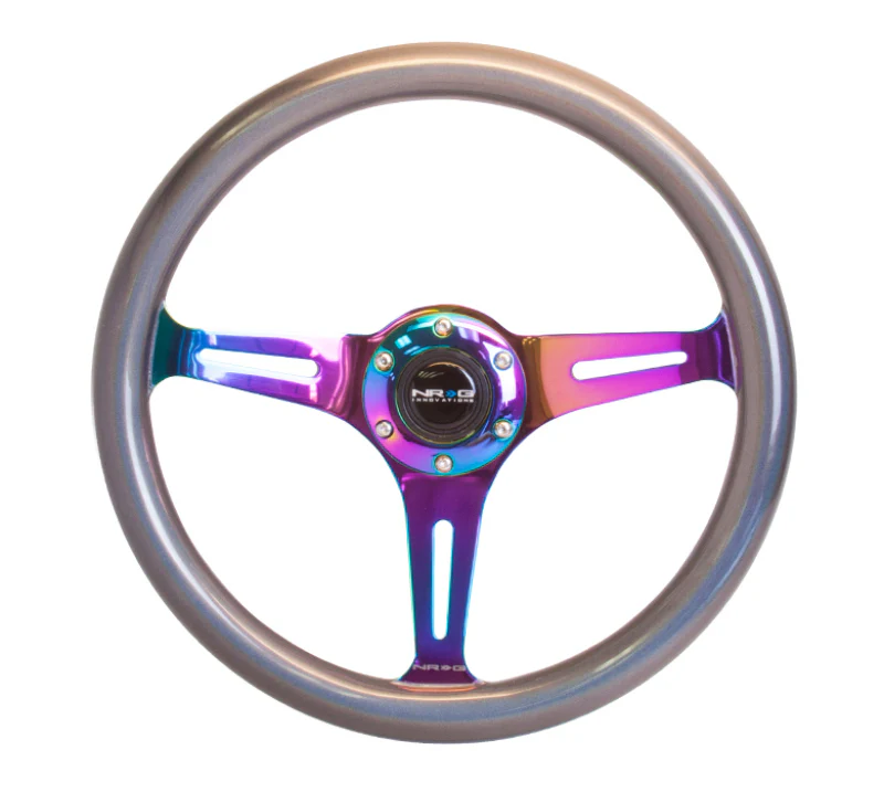 NRG Classic Wood Grain Steering Wheel (350mm) Chameleon/Pearlescent Paint Grip w/Neochrome 3-Spoke - Image 2
