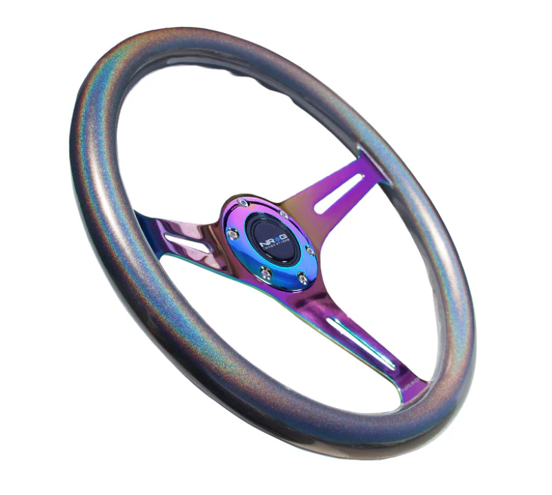 NRG Classic Wood Grain Steering Wheel (350mm) Chameleon/Pearlescent Paint Grip w/Neochrome 3-Spoke - Image 3