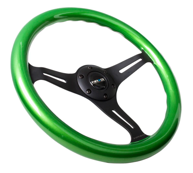 NRG Classic Wood Grain Steering Wheel (350mm) Green Pearl/Flake Paint w/Black 3-Spoke Center - Image 2