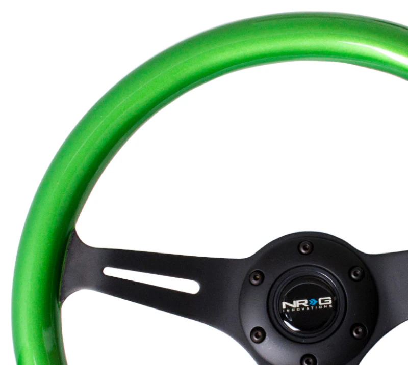NRG Classic Wood Grain Steering Wheel (350mm) Green Pearl/Flake Paint w/Black 3-Spoke Center - Image 3