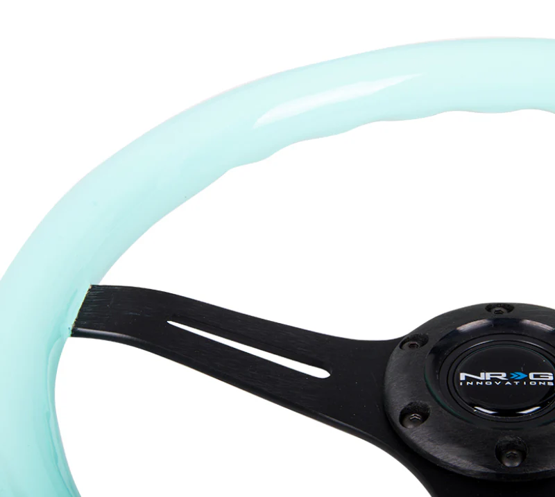 NRG Classic Wood Grain Steering Wheel (350mm) Minty Fresh Color Grip w/Black 3-Spoke Center - Image 3