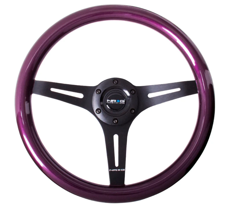 NRG Classic Wood Grain Steering Wheel (350mm) Purple Pearl/Flake Paint w/Black 3-Spoke Center - Image 3
