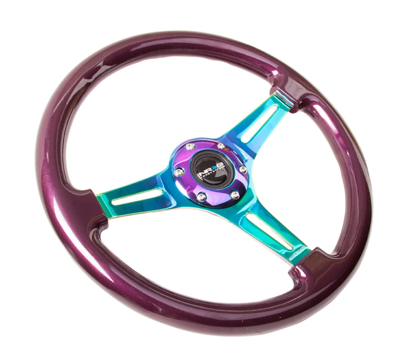NRG Classic Wood Grain Steering Wheel (350mm) Purple Pearl Paint w/Neochrome 3-Spoke Center - Image 2