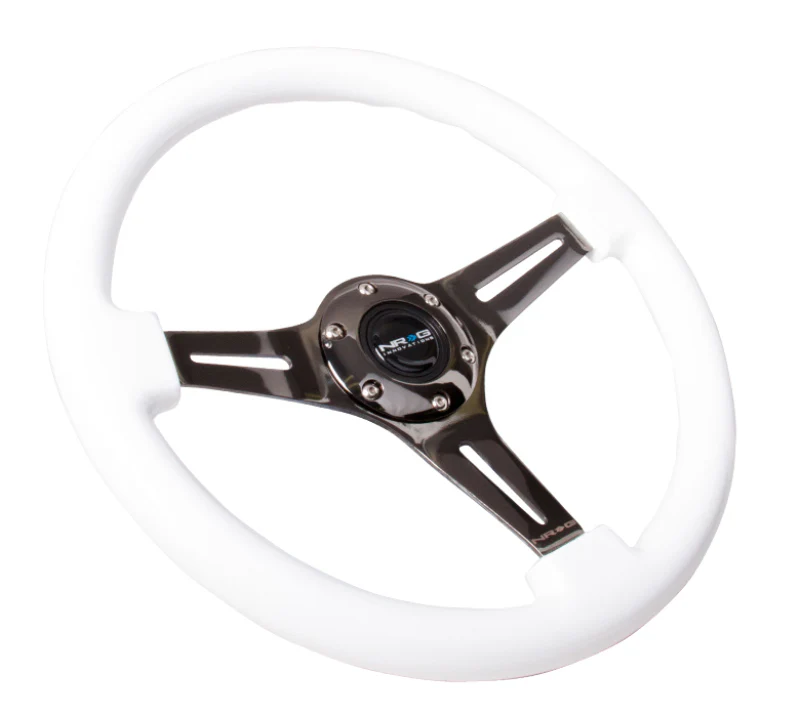 NRG Classic Wood Grain Steering Wheel (350mm) White Paint Grip w/Black 3-Spoke Center - Image 2