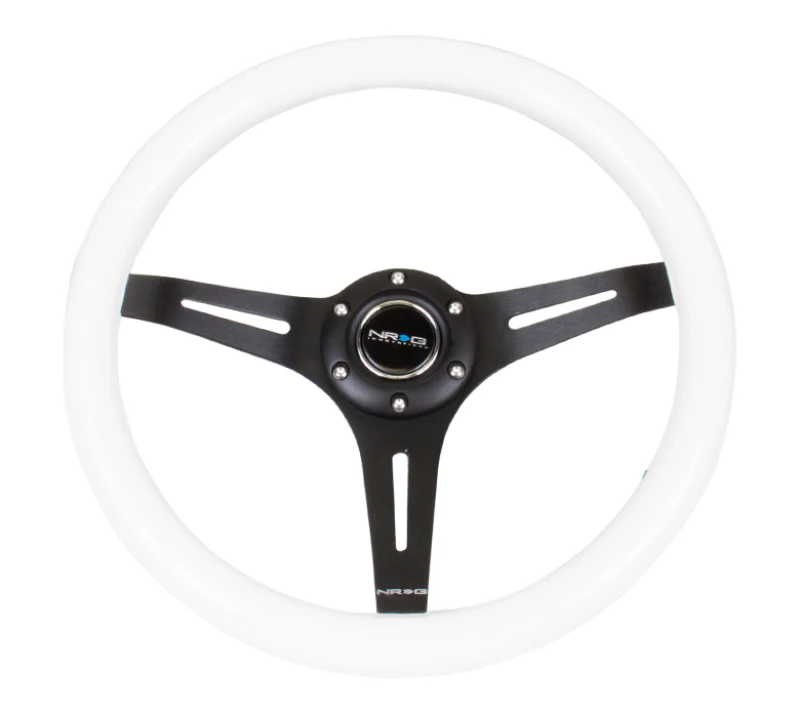 NRG Classic Wood Grain Steering Wheel (350mm) White Paint Grip w/Black 3-Spoke Center - Image 3