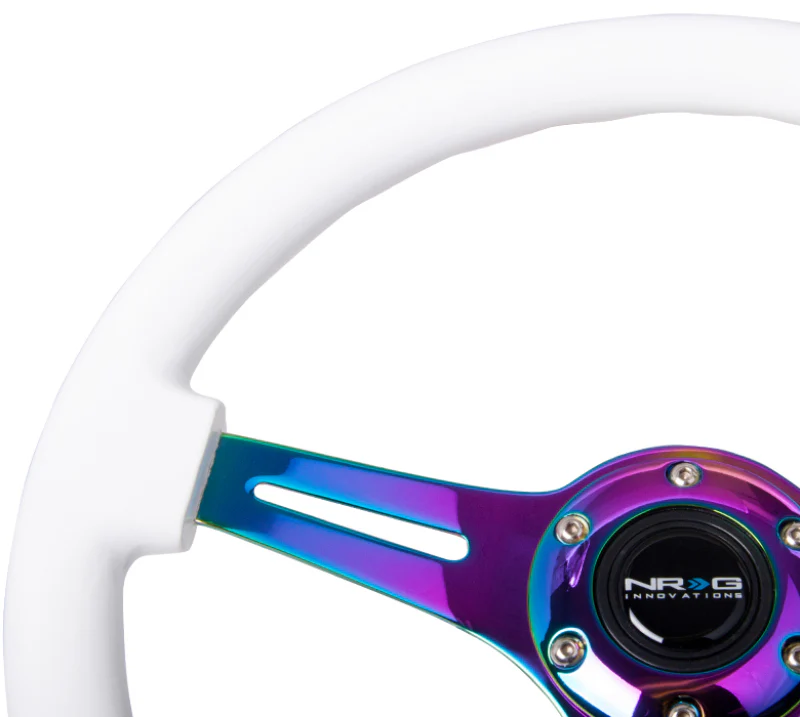 NRG Classic Wood Grain Steering Wheel (350mm) White Paint Grip w/Neochrome 3-Spoke Center - Image 2