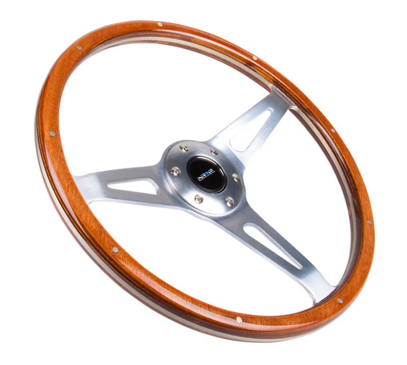 NRG Classic Wood Grain Steering Wheel (365mm) Wood w/Metal Accents & Polished Alum. 3-Spoke Center - Image 2