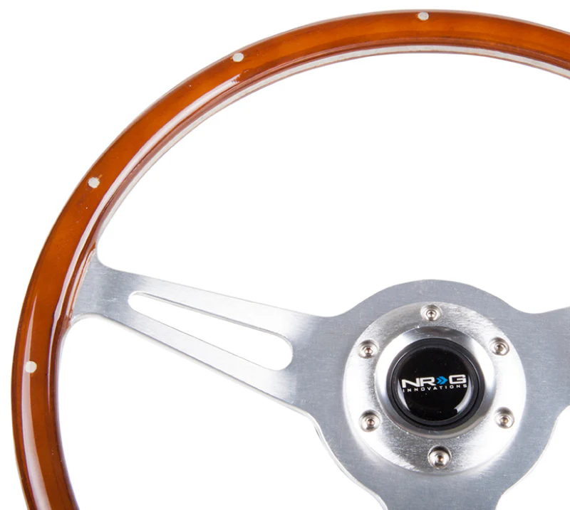 NRG Classic Wood Grain Steering Wheel (365mm) Wood w/Metal Accents & Polished Alum. 3-Spoke Center - Image 3