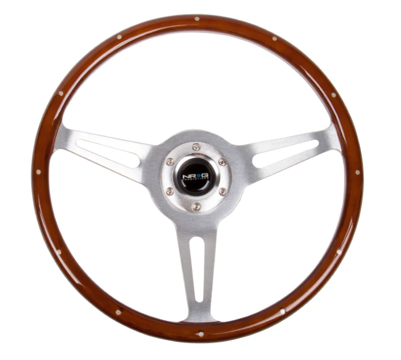 NRG Classic Wood Grain Steering Wheel (365mm) Wood w/Metal Inserts & Brushed Alum. 3-Spoke Center - Image 2
