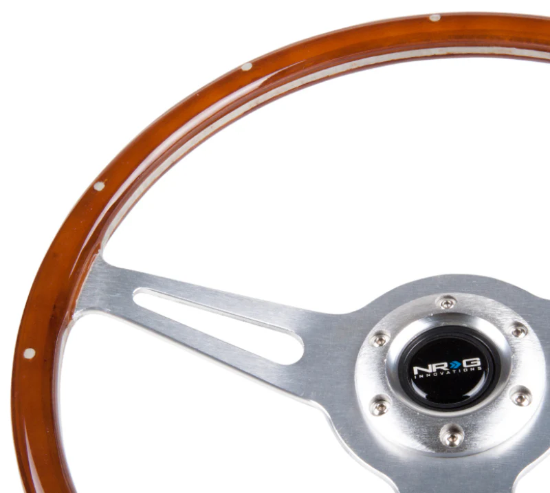 NRG Classic Wood Grain Steering Wheel (365mm) Wood w/Metal Inserts & Brushed Alum. 3-Spoke Center - Image 5