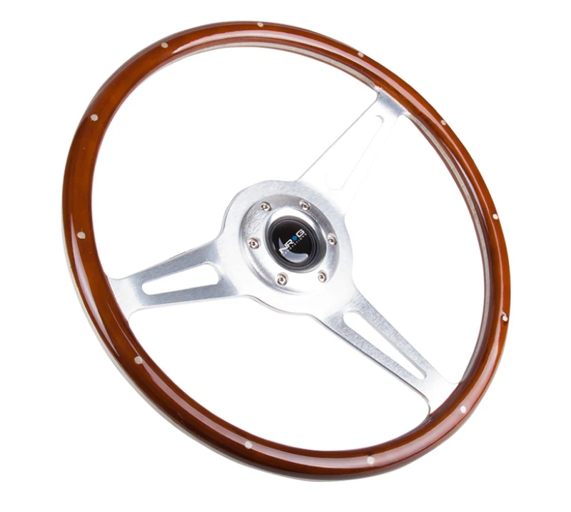 NRG Classic Wood Grain Steering Wheel (365mm) Wood w/Metal Inserts & Brushed Alum. 3-Spoke Center - Image 6