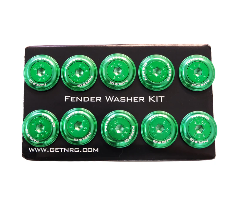 NRG Fender Washer Kit w/Color Matched M6 Bolt Rivets For Plastic (Green) - Set of 10 - Image 4
