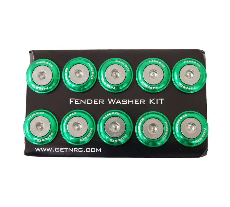 NRG Fender Washer Kit w/Rivets For Plastic (Green) - Set of 10 - Image 2