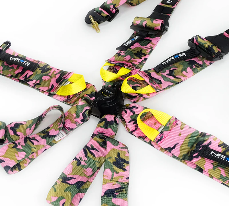 NRG FIA 6pt 2in. Shoulder Belt for HANS Device/ Rotary Cam Lock Buckle/ 3in. Waist Belt - Pink Camo - Image 2
