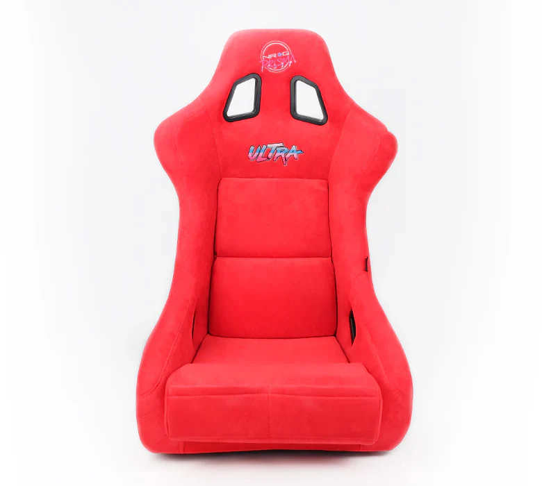 NRG FRP Bucket Seat PRISMA Edition w/ Pearlized Back/All Red Alcantara Vegan/Special Embroidery - XL - Image 2