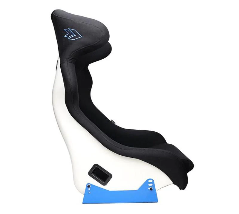 NRG FRP Bucket Seat - White Finish with Arrow Embroidery And Blue Side Mount Bracket - Image 4
