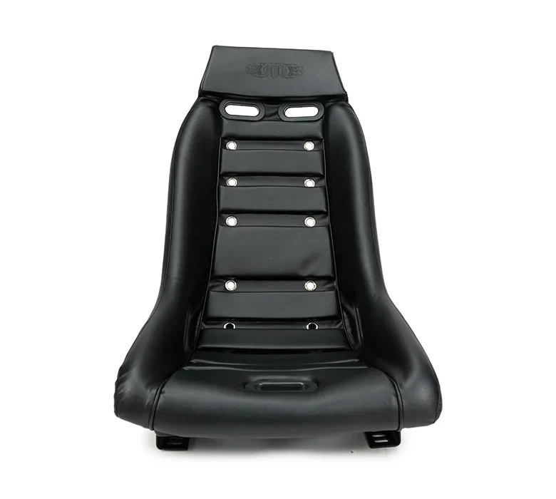 NRG GT Retro Bucket Seat Black PVC Leather Black Fiberglass w/ Madmike Logo - Image 2