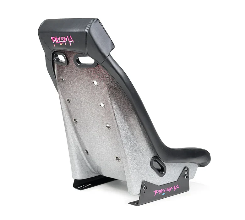 NRG GT Retro Bucket Seat - Black PVC Leather Black Stitching Black Fiberglass Back - Image 2