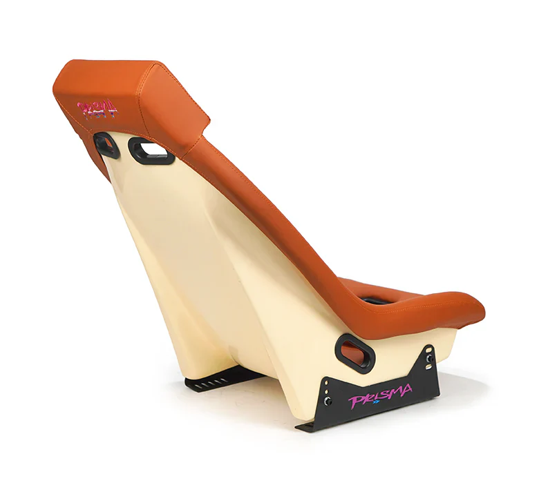 NRG GT Retro Bucket Seat - Brown PVC Leather Brown Stitching Off-White Fiberglass Back - Image 2