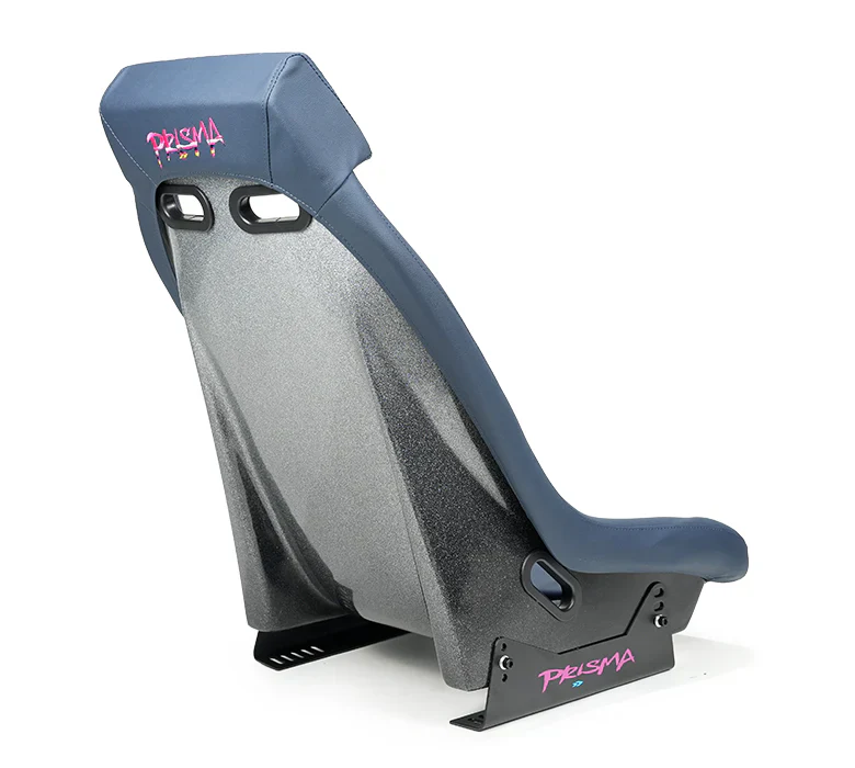 NRG GT Retro Bucket Seat - Navy PVC Leather Navy Stitching Silver Fiberglass Back w/ Glitter - Image 2