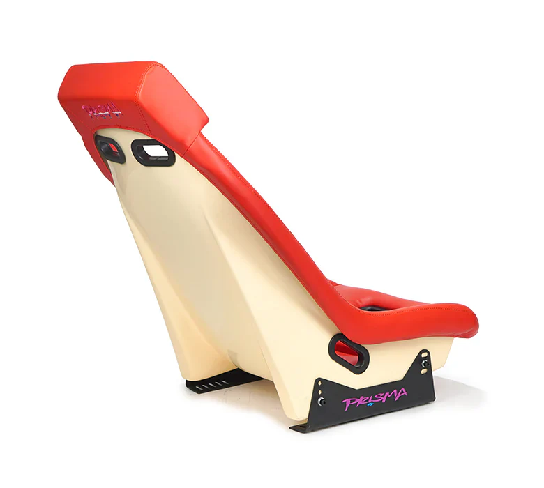 NRG GT Retro Bucket Seat - Red PVC Leather Red Stitching Off-White Fiberglass Back - Image 2