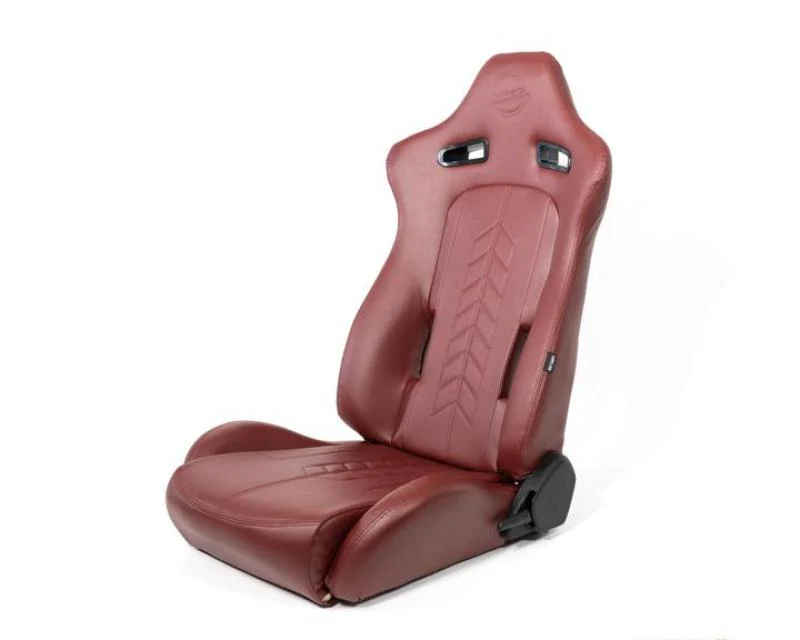 NRG Reclinable Sport Seats (Pair) The Arrow Maroon Vinyl w/ Pressed NRG logo w/ Maroon Stitch - Image 3