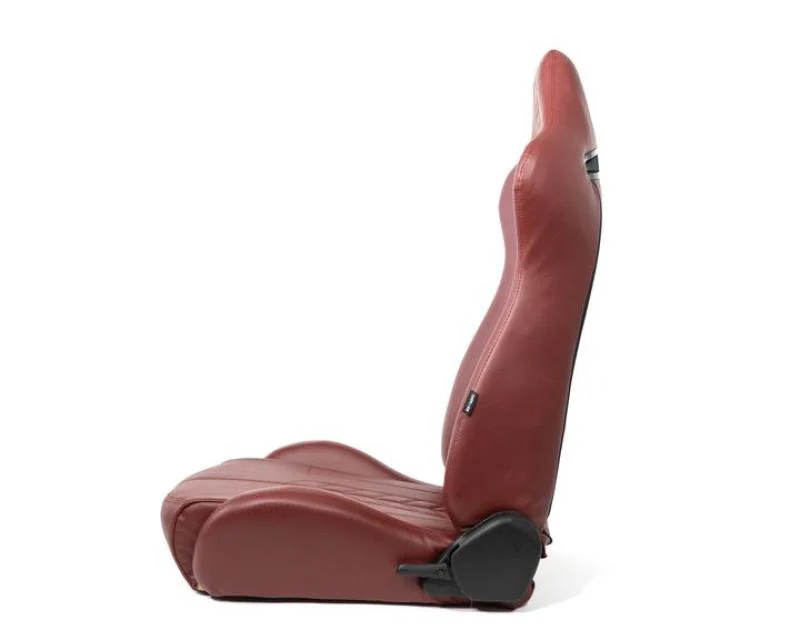 NRG Reclinable Sport Seats (Pair) The Arrow Maroon Vinyl w/ Pressed NRG logo w/ Maroon Stitch - Image 4