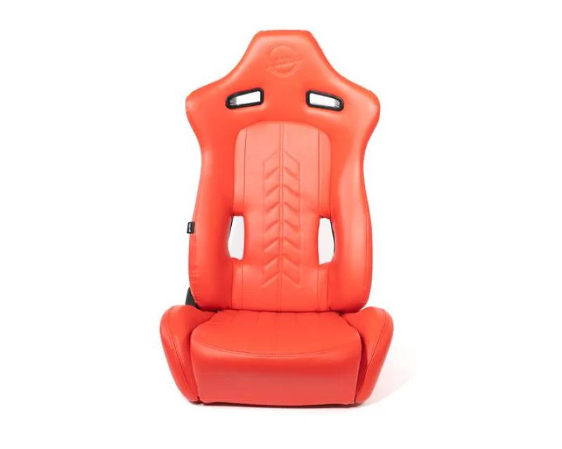 NRG Reclinable Sport Seats (Pair) The Arrow Red Vinyl w/ Pressed NRG Logo w/ Red Stitch - Image 3