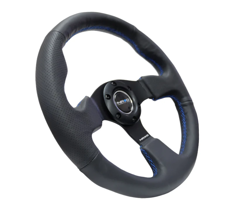 NRG Reinforced Steering Wheel (320mm) Black Leather w/Blue Stitching - Image 2