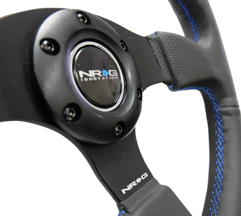 NRG Reinforced Steering Wheel (320mm) Black Leather w/Blue Stitching - Image 3