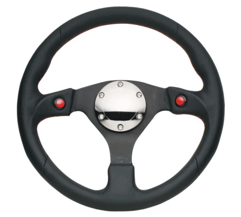NRG Reinforced Steering Wheel (320mm) Blk Leather w/Dual Buttons - Image 4