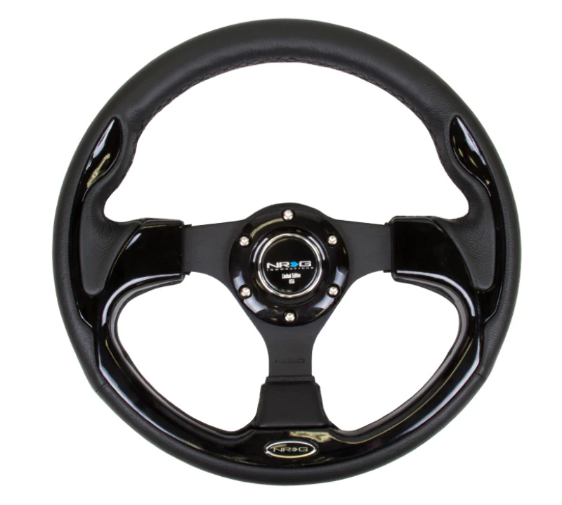 NRG Reinforced Steering Wheel (320mm) Blk w/Gloss Black Trim - Image 4